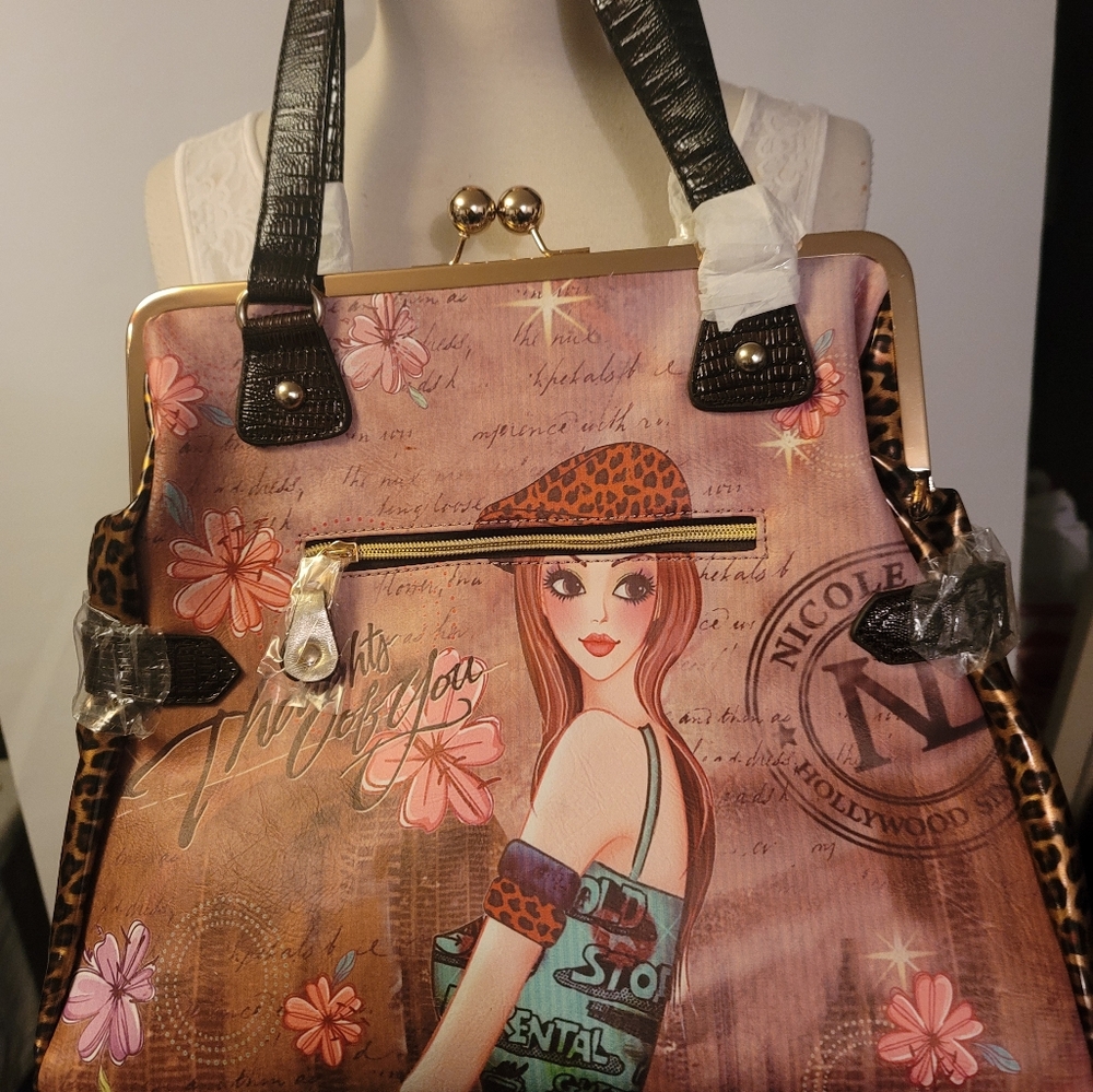 NICOLE LEE Tina Print Satchel Bag Gitana Vintage Print NEW. - Picture 6 of 10